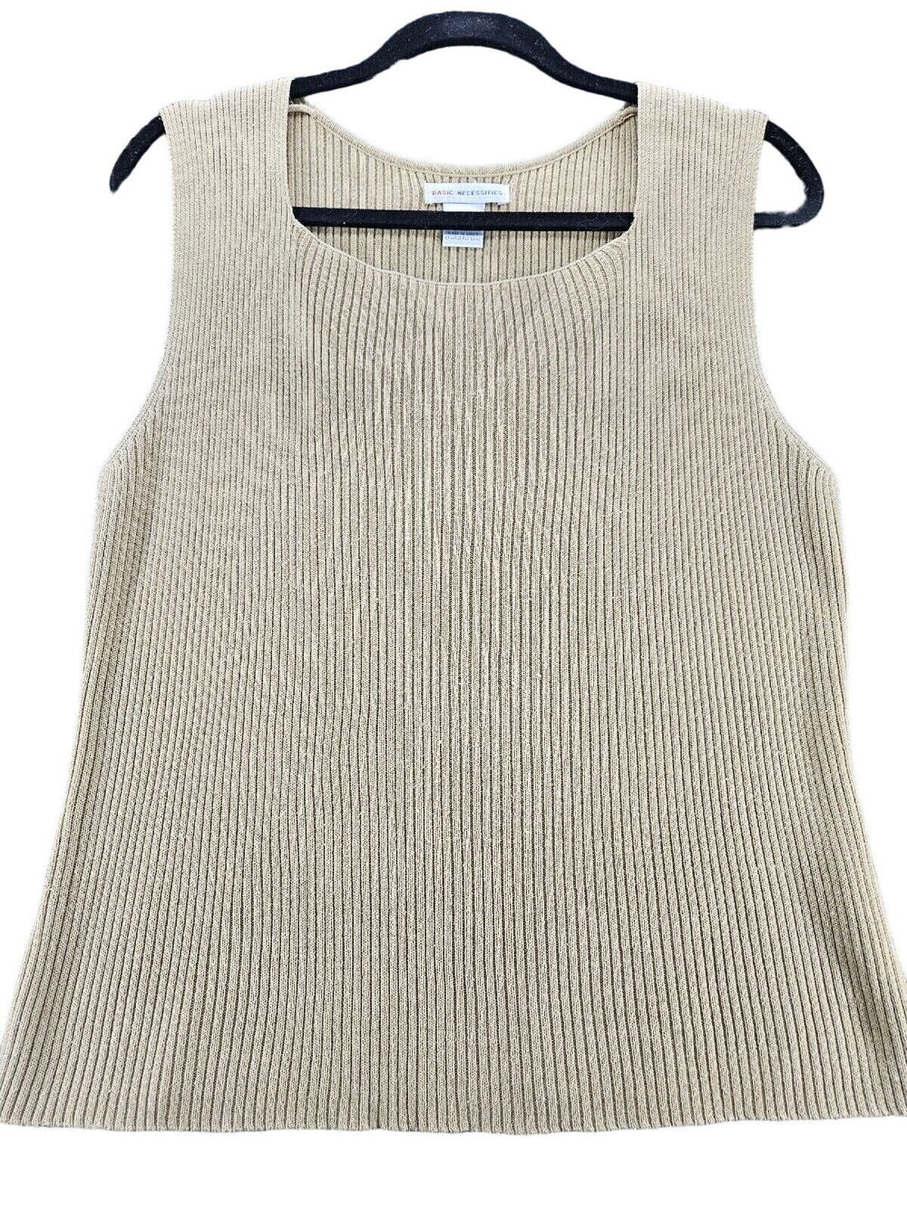 Basic Necessities Womens Tank Top Beige Size Large Acrylic Blend Pullover